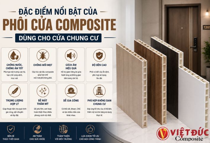Đặc điểm nổi bật của phôi cửa nhựa gỗ composite dùng cho cửa chung cư hiện đại