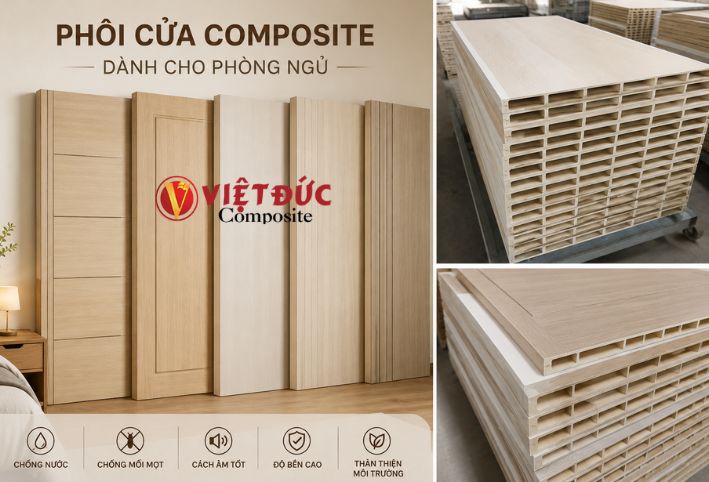 Phôi cửa nhựa gỗ composite cách âm cao cấp chuyên dùng cho phòng ngủ