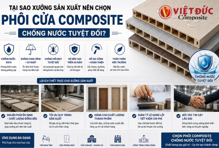 Lý do xưởng sản xuất nên chọn phôi cửa nhựa gỗ composite gia công nội thất