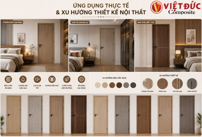 Ứng dụng thực tế và xu hướng thiết kế nội thất hiện đại với cửa nhựa gỗ composite