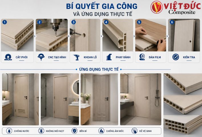 Bí quyết gia công phôi cửa nhựa composite và ứng dụng thực tế trong thi công nội thất