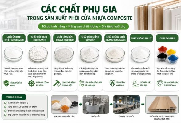 Các chất phụ gia trong sản xuất phôi cửa nhựa gỗ composite chất lượng cao