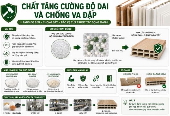 Chất tăng cường độ dai và chống va đập trong sản xuất phôi cửa nhựa gỗ composite