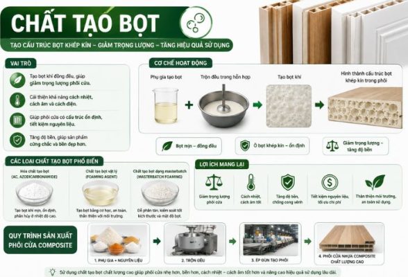 Chất tạo bọt trong sản xuất phôi cửa nhựa gỗ composite chất lượng cao