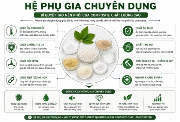 Hệ phụ gia chuyên dụng trong sản xuất phôi cửa nhựa gỗ composite chất lượng cao