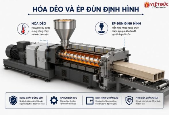 Quá trình hóa dẻo và ép đùn định hình phôi cửa nhựa gỗ composite