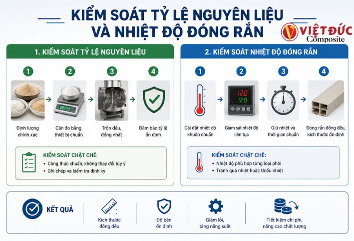 Phương pháp kiểm soát tỷ lệ nguyên liệu và nhiệt độ đóng rắn trong sản xuất phôi cửa nhựa gỗ composite