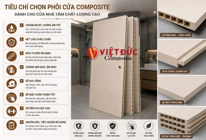 Tiêu chí lựa chọn phôi cửa nhựa gỗ composite chất lượng cao cho cửa nhà tắm