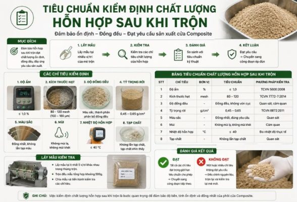 Tiêu chuẩn kiểm định chất lượng hỗn hợp nguyên liệu sau khi trộn trong sản xuất cửa nhựa gỗ composite