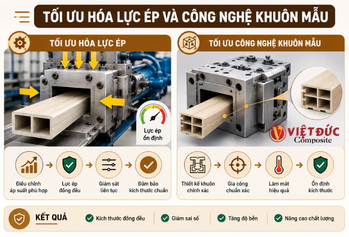 Giải pháp tối ưu hóa lực ép và công nghệ khuôn mẫu trong sản xuất phôi cửa nhựa gỗ composite