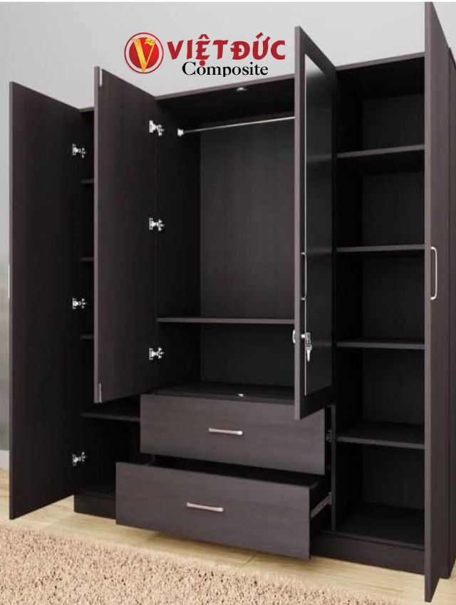tủ quần áo gỗ nhựa composite màu đen