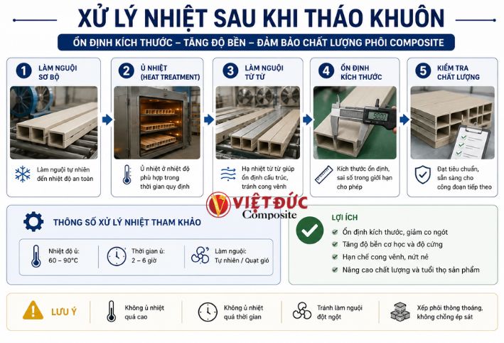 Quy trình xử lý nhiệt sau khi tháo khuôn phôi cửa nhựa gỗ composite chuẩn kỹ thuật